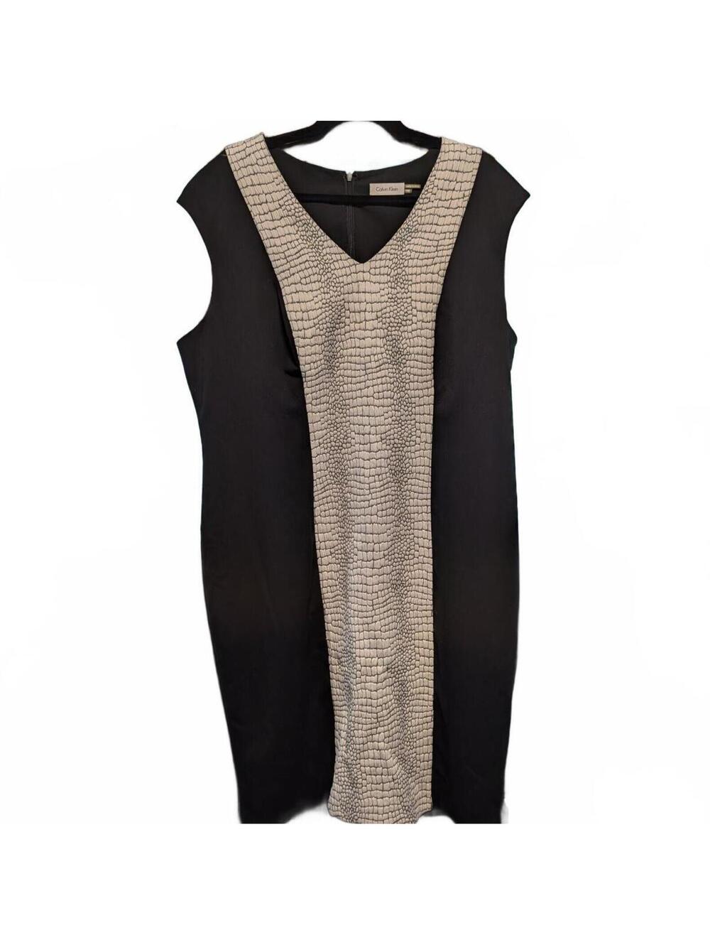 Calvin Klein Women's Sleeveless Black Dress with Crocodile Print Panel Size 16W
